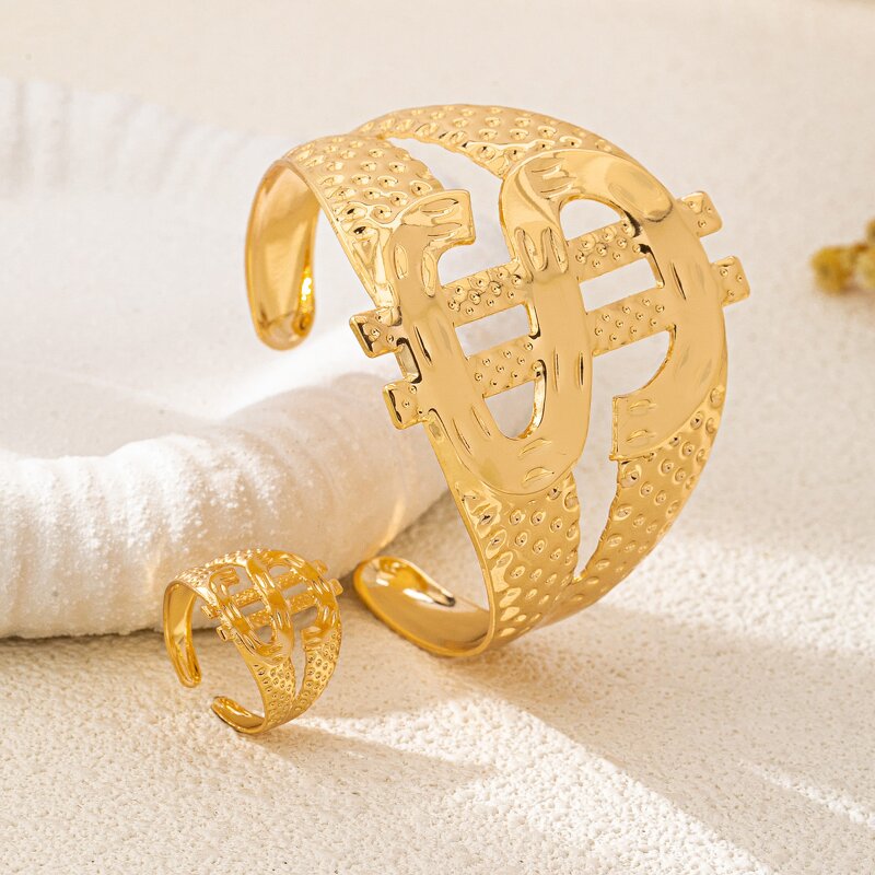 Open Bracelet Factory - OEM/ODM Punk Hip Hop Dollar Sign Ring Set Exaggerated Personality