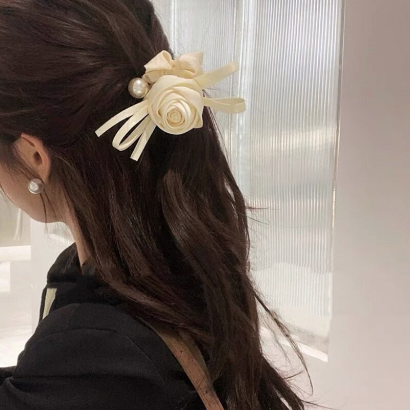 Hair Tie Factory - OEM/ODM French Retro Rose Large Intestine Bow Peal Scrunchies