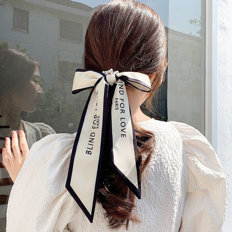 Hair Band Manufacturer - OEM/ODM Women Bow Knot Scrunchies Elastic Pearls Ponytail Holder