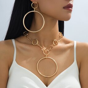 Necklace and Earrings Set Manufacturer - OEM/ODM Fashion Round Pendant Vintage Circle Chain