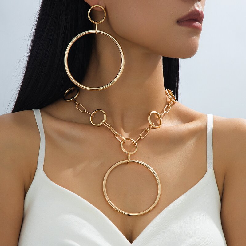 Necklace and Earrings Set Manufacturer - OEM/ODM Fashion Round Pendant Vintage Circle Chain