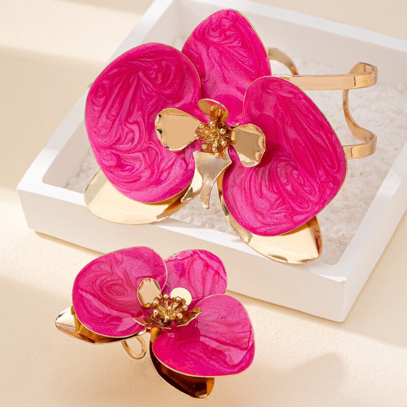 Bangle Bracelet Set Factory - OEM/ODM Fashion Summer Party Exaggerated Oil Dripping Flower