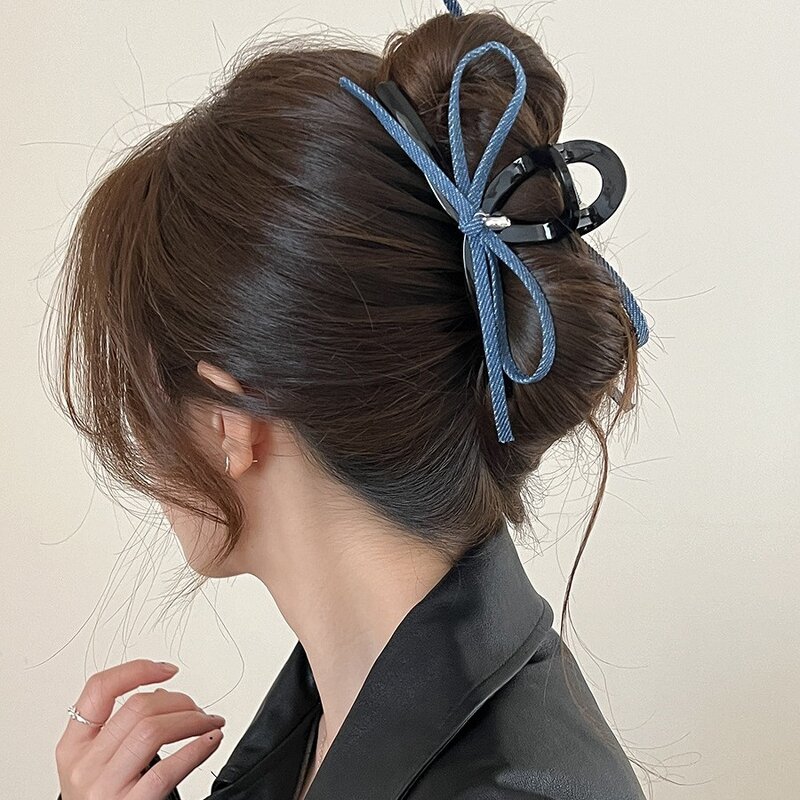 Bow Hair Clip Factory - OEM/ODM Summer Denim Fabric Shark Clip Women's Sweet