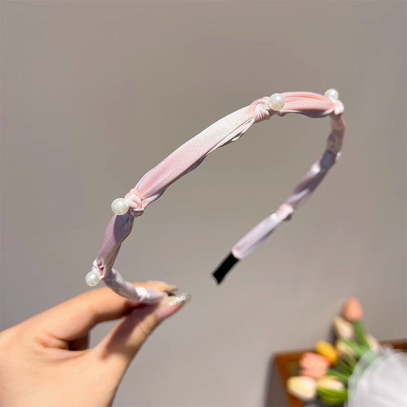 Hairband Manufacturer - OEM/ODM French Elegant Pearl Satin Fabric Fine Edge