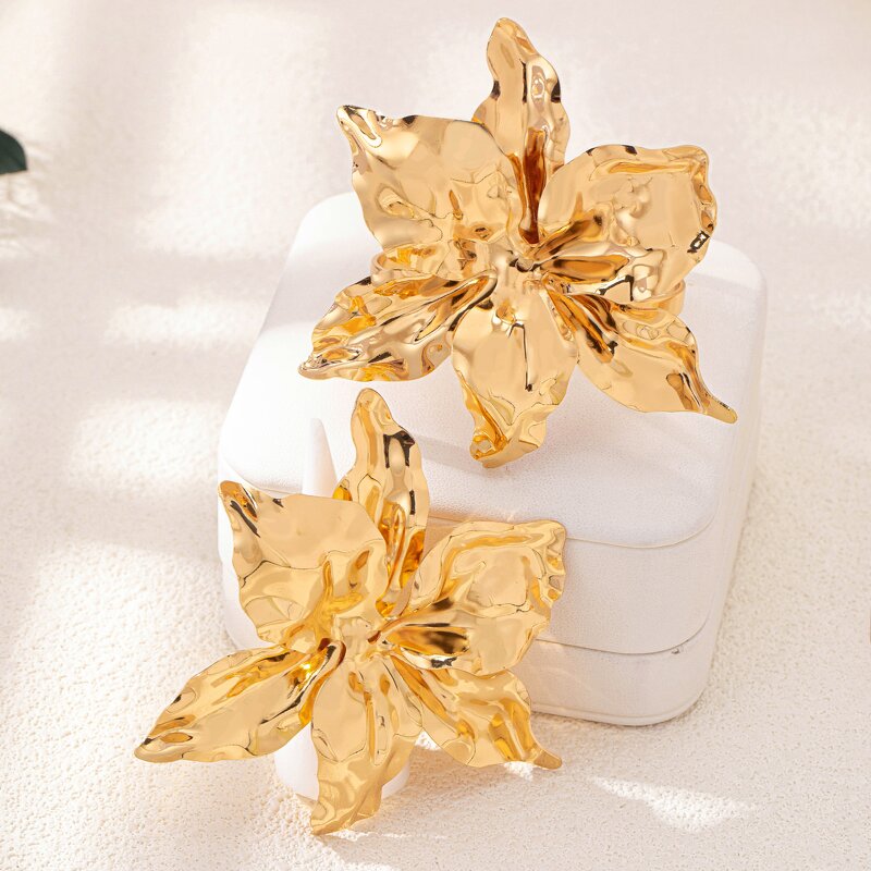 Bracelet Ring Set Factory - OEM/ODM 2026 Exaggerated Pleated Flower Opening Bangle