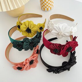 Headpiece Factory - OEM/ODM European American Exaggerated Side Pearl Flower Wide Edge