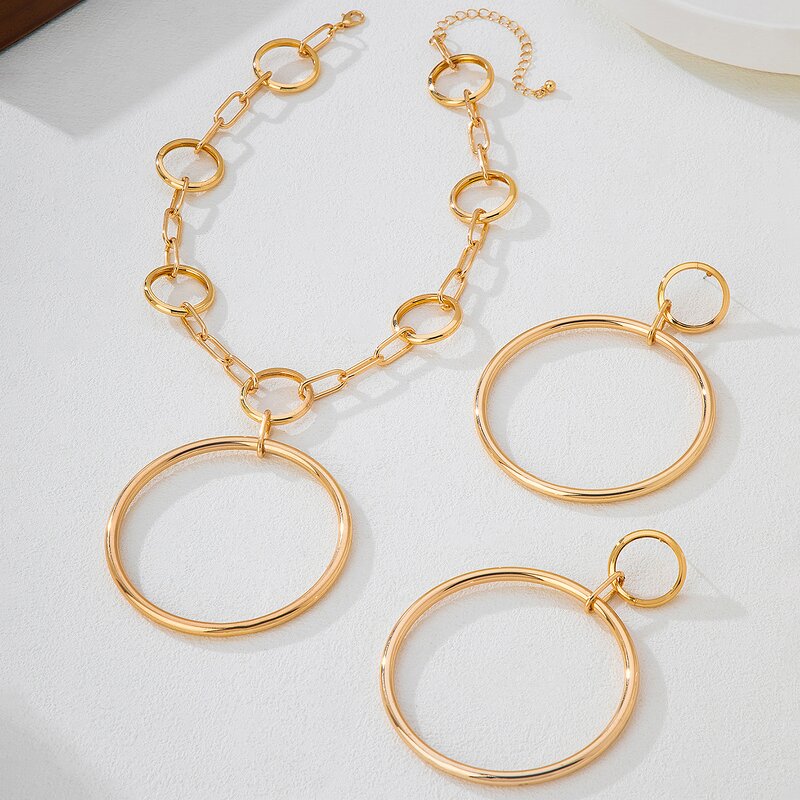 Necklace and Earrings Set Manufacturer - OEM/ODM Fashion Round Pendant Vintage Circle Chain
