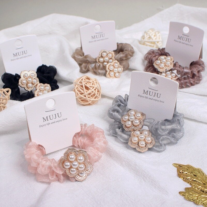 Pearl Hair Rope Manufacturer - OEM/ODM Fashion 2-Piece Set Light Luxury Flower Card Hair Ties