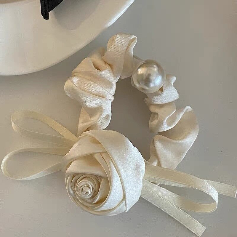 Hair Tie Factory - OEM/ODM French Retro Rose Large Intestine Bow Peal Scrunchies