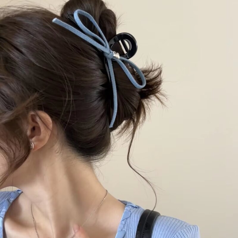 Bow Hair Clip Factory - OEM/ODM Summer Denim Fabric Shark Clip Women's Sweet