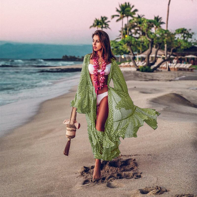 Beach Cover Skirt Manufacturer - OEM/ODM European American Chiffon Trumpet Sleeve Vacation Sunscreen