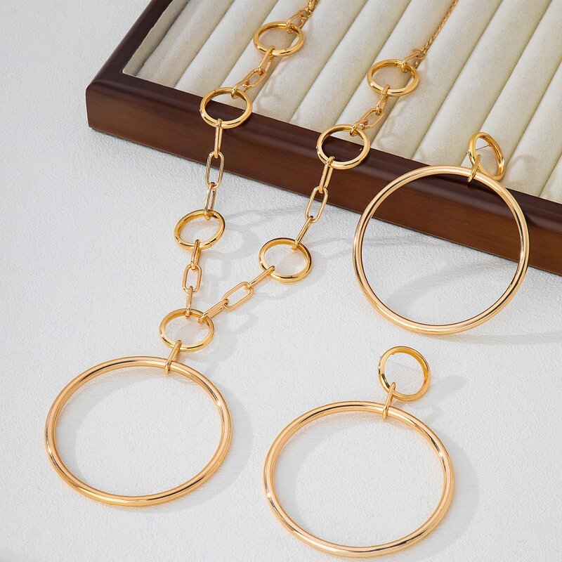 Necklace and Earrings Set Manufacturer - OEM/ODM Fashion Round Pendant Vintage Circle Chain