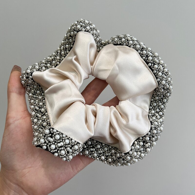 Headband Factory - OEM/ODM French High-end Satin Retro Pearl Crystal Edge Large Intestine