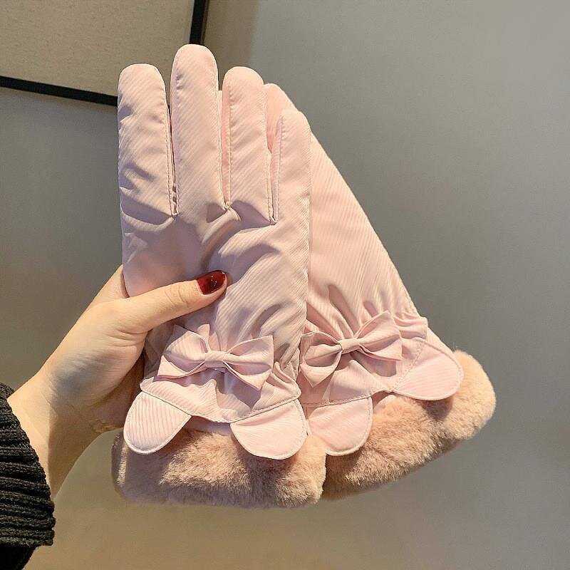 Winter Gloves Factory - OEM/ODM Wholesale Ladies Warm Plush Lining with Bow for Cycling