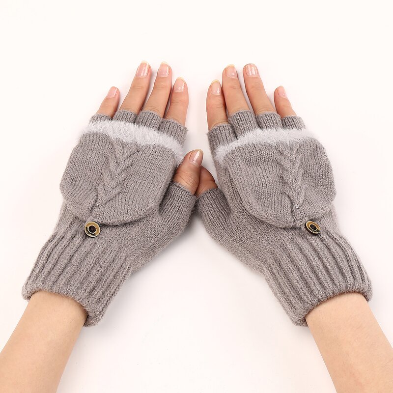 Ladies Gloves Factory - OEM/ODM 2025 Winter Fingers Ribbed Cover Flap Warm Knitted Women