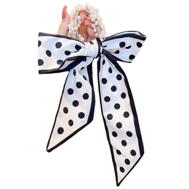 Hair Band Manufacturer - OEM/ODM Women Bow Knot Scrunchies Elastic Pearls Ponytail Holder