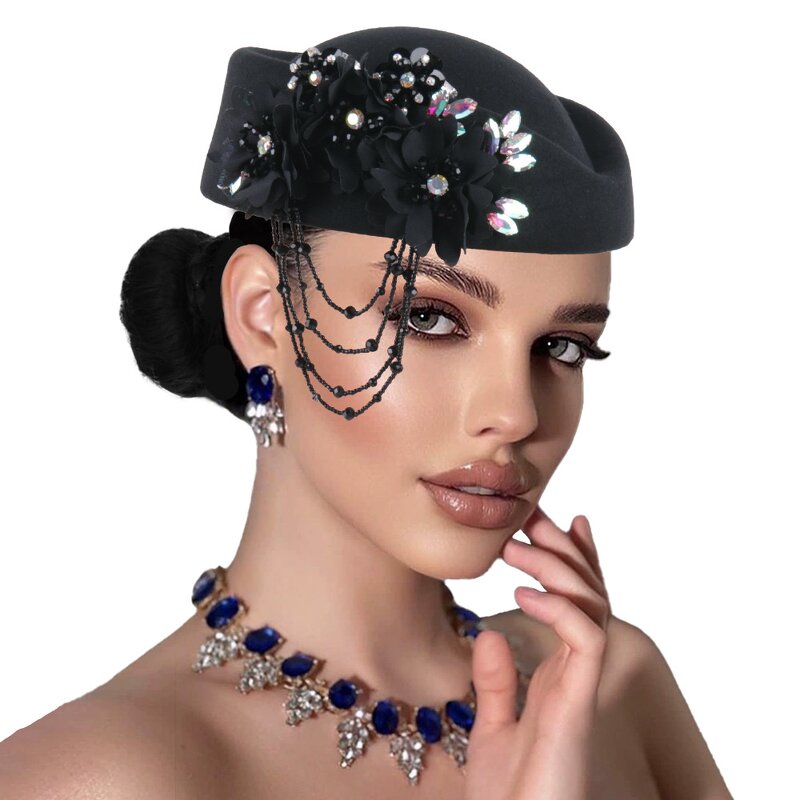 Soft Beret Manufacturer - OEM/ODM European American Retro British Felt Rhinestone Tassel