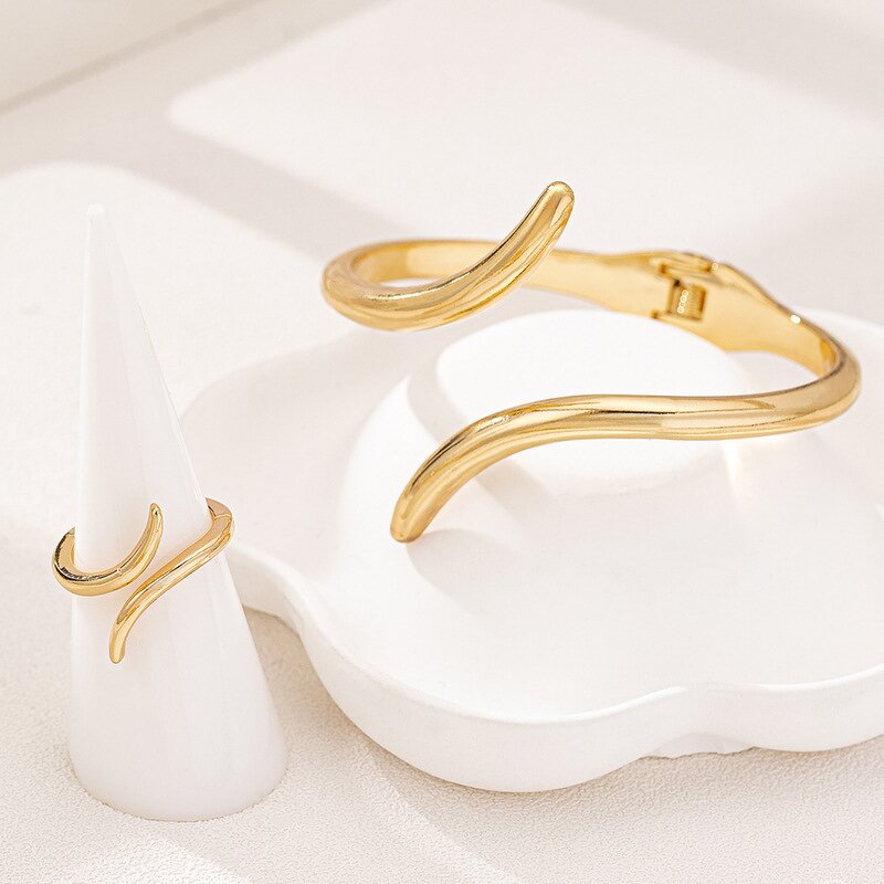 Bracelet Ring Set Manufacturer - OEM/ODM New Alloy Gold Color Geometry Hollow Open