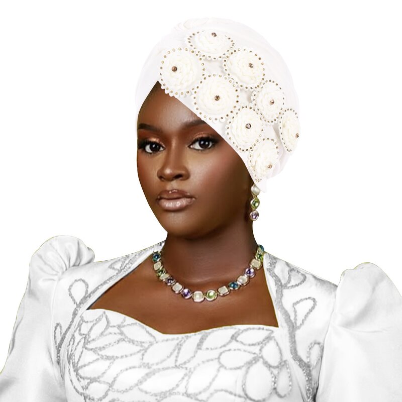 Bonnet Manufacturer - OEM/ODM Nigerian Turban Hat African Flower Designs Crystal Polyester