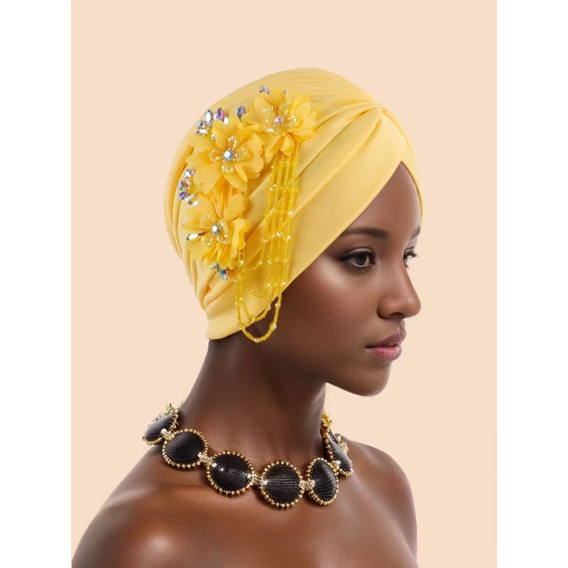 Turban Hat Factory - OEM/ODM New Nigerian Wedding Hijab African Solid Color Flower Tassel