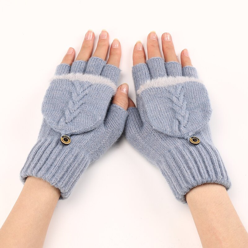 Ladies Gloves Factory - OEM/ODM 2025 Winter Fingers Ribbed Cover Flap Warm Knitted Women
