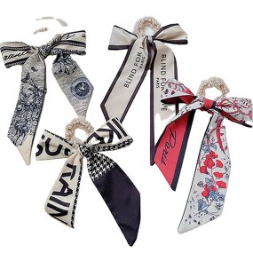 Hair Band Manufacturer - OEM/ODM Women Bow Knot Scrunchies Elastic Pearls Ponytail Holder