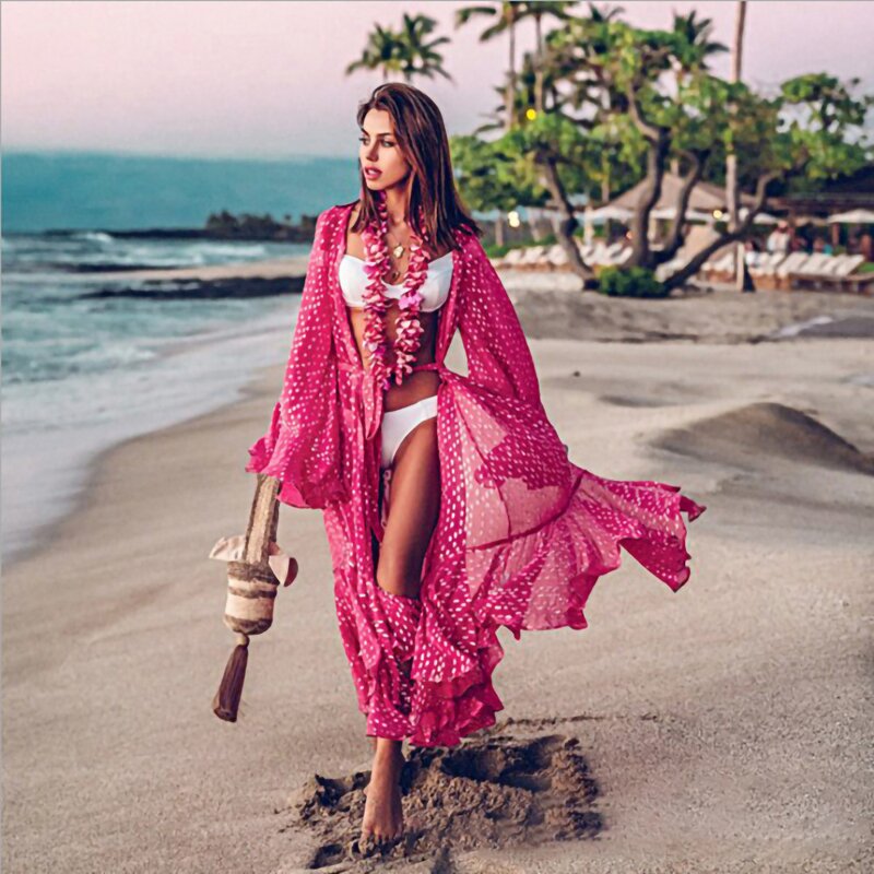 Swimsuit Cover up Factory - OEM/ODM 2022 Women Long Sleeve Kaftan Beach Dress UV Protection