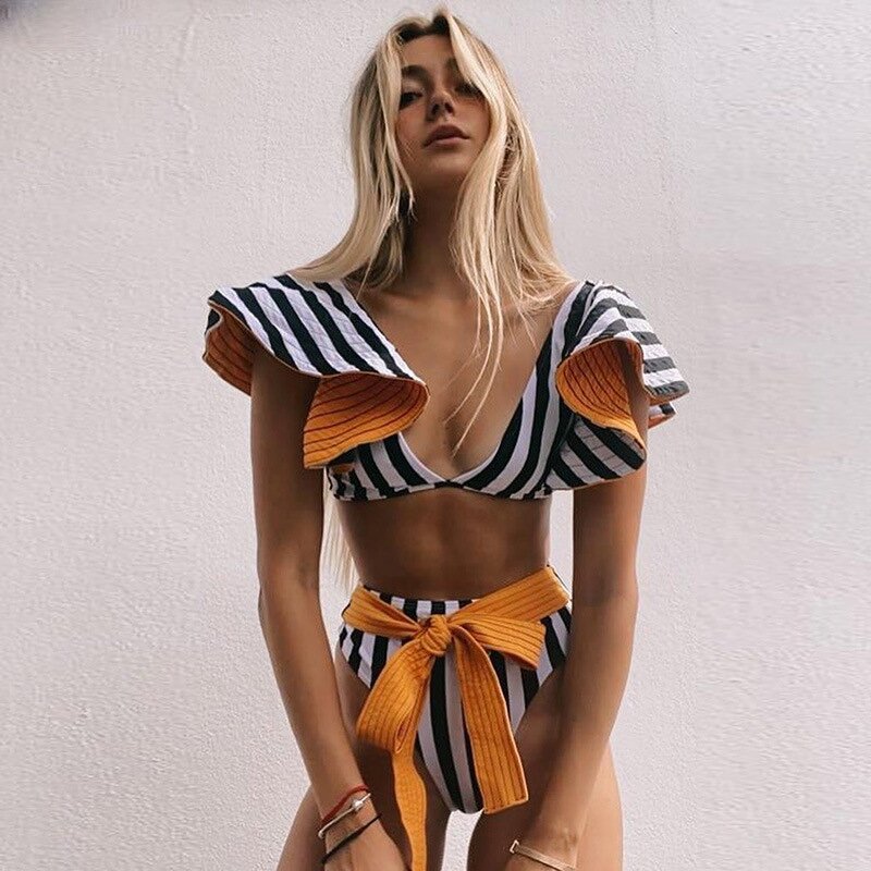 Swimwear Manufacturer - OEM/ODM Flower Fruit Printed Women Sexy High Waist Two Piece Ruffle