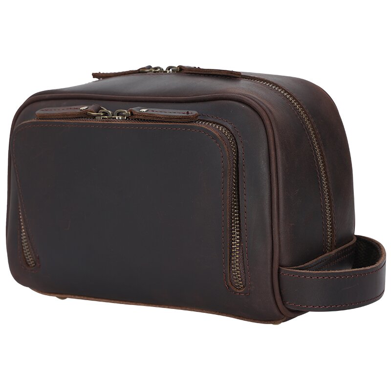 Leather Toiletry Bag Supplier - High Quality Wholesale Vintage Design Crazy Horse