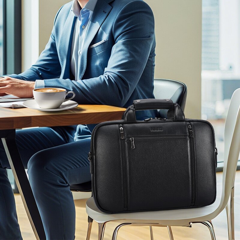Leather Laptop Briefcase Supplier - Wholesale Large Black Capacity Genuine Business