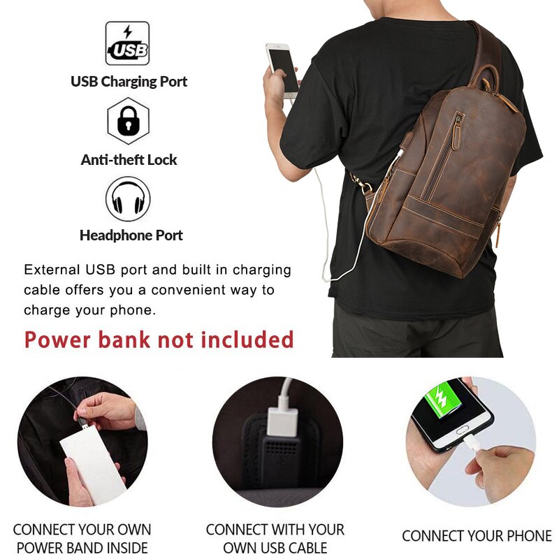 Leather Sling Chest Bag Manufacturer - TIDING Vintage Style Men Full Grain Genuine