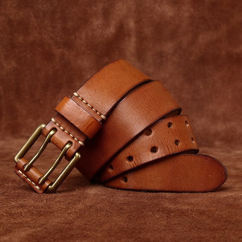 Leather Waist Belt Manufacturer - Double Pin Buckle Vintage Style Luxury Custom