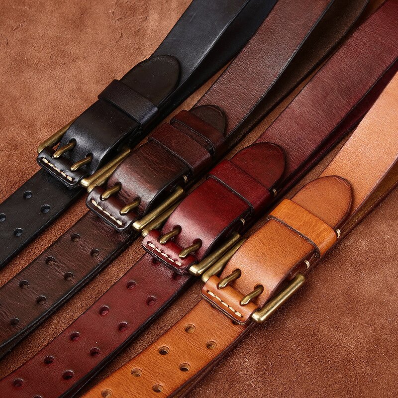Leather Waist Belt Manufacturer - Double Pin Buckle Vintage Style Luxury Custom