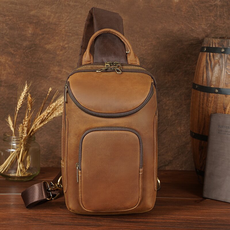 Leather Sling Chest Pack Manufacturer - Logo Brand Customization Cowhide Crazy Horse