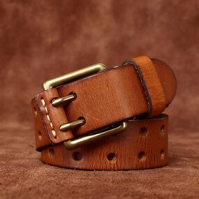 Leather Waist Belt Manufacturer - Double Pin Buckle Vintage Style Luxury Custom