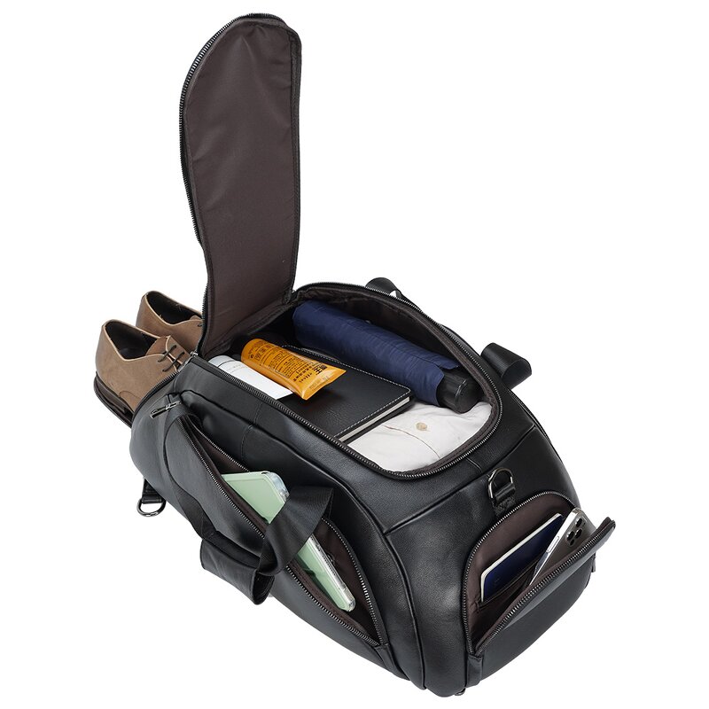 Leather Travel Bag Supplier - Personalized Large Capacity Custom Backpack Black