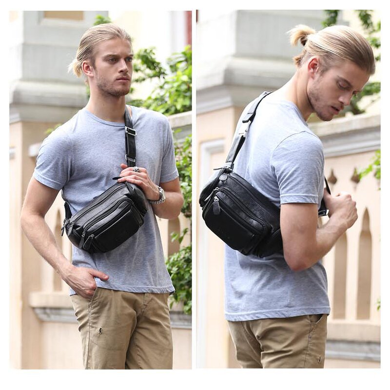 Leather Waist Bag Manufacturer - TIDING Brand Custom Logo Top Grain Black Waterproof