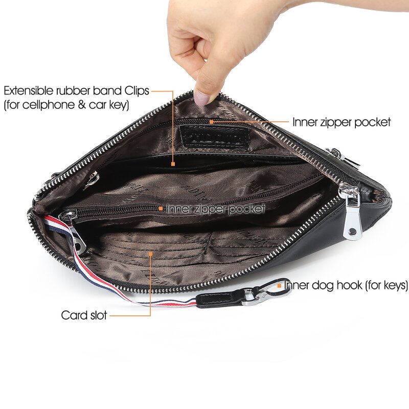 Leather Clutch Wrist Bag Supplier - Fashion Design Customize Durable Genuine Black