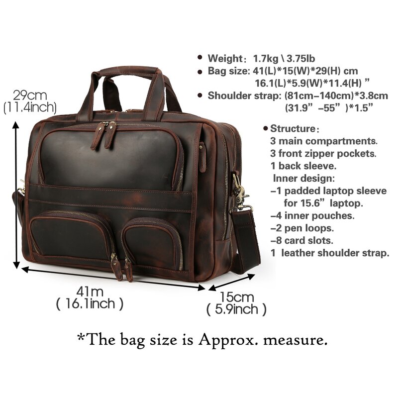 Leather Messenger Briefcase Manufacturer - Customize Logo Hot Sale Vintage Crazy Horse