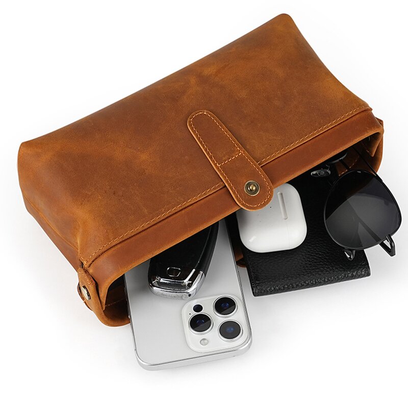 Leather Cosmetic Bag Manufacturer - Wholesale Vintage Design Crazy Horse Genuine