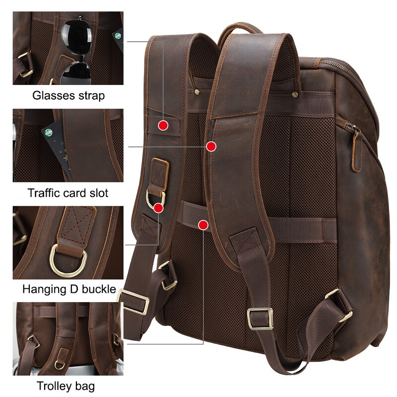 Leather Laptop Backpack Supplier - Drop Shipping Vintage Dark Brown Custom Student