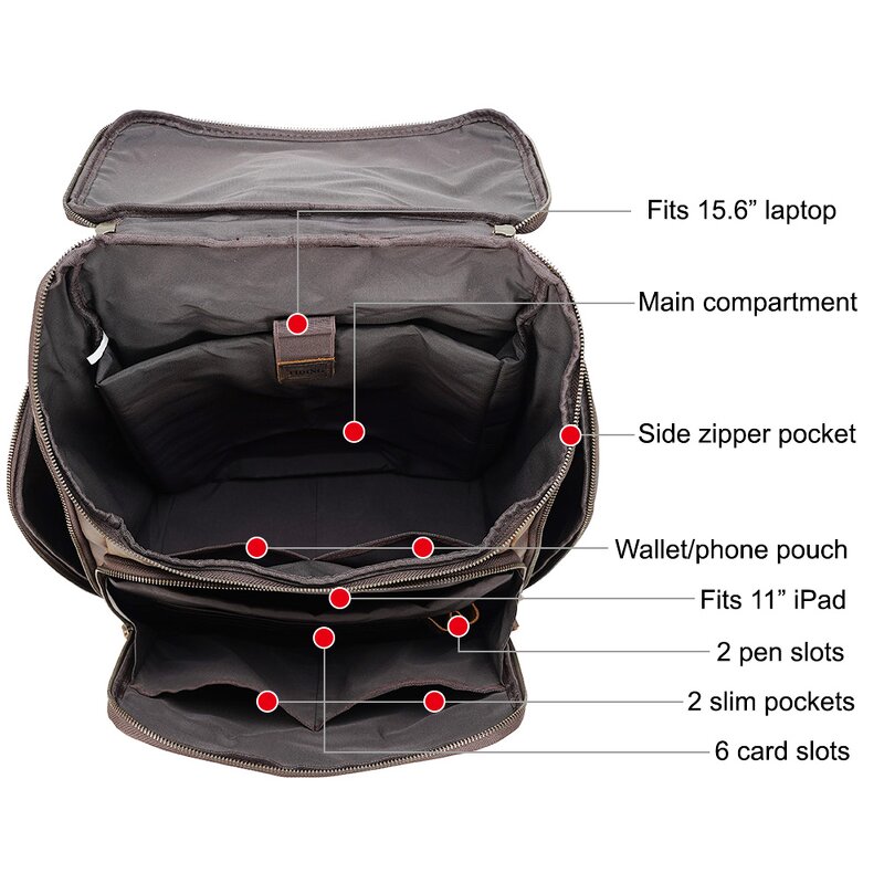 Leather Laptop Backpack Supplier - Drop Shipping Vintage Dark Brown Custom Student