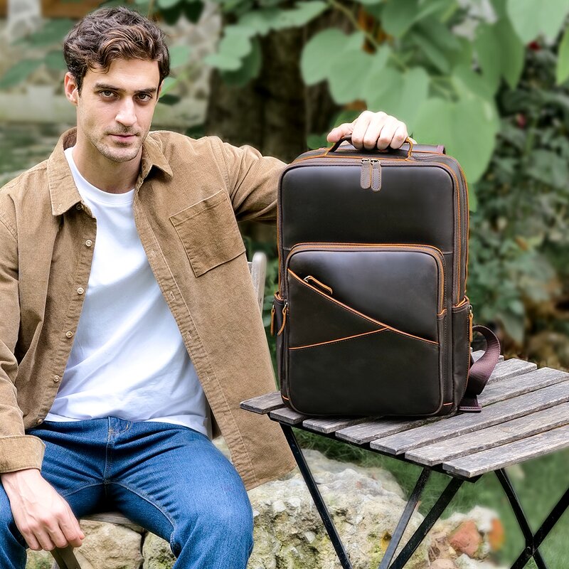 Leather Backpack Manufacturer - Custom LOGO Vintage Pure Cowhide Laptop Computer