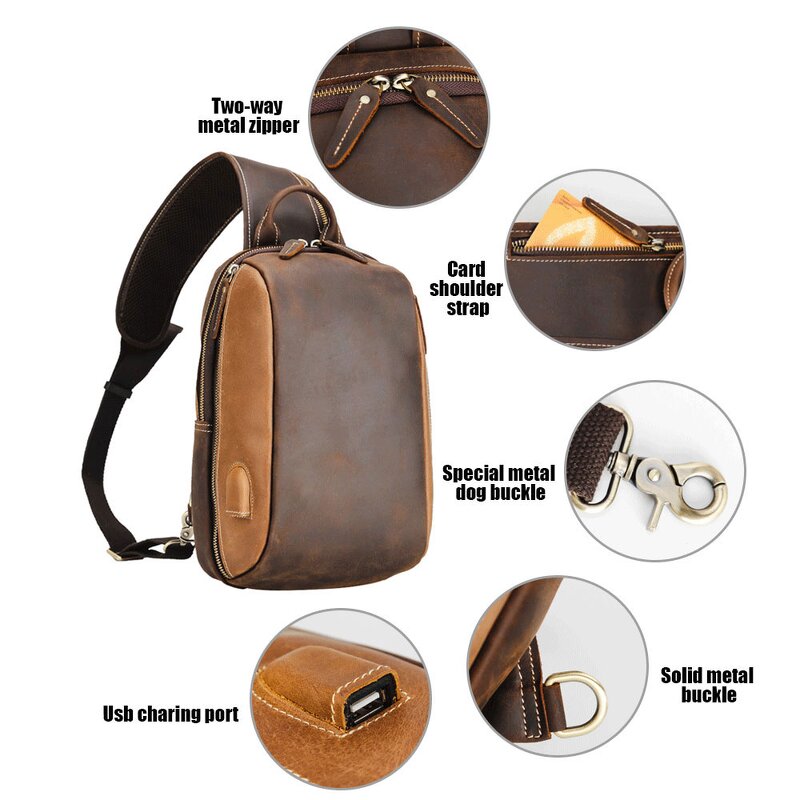 Leather Crossbody Sling Bag Supplier - Wholesale Custom Vintage Design USB Charging