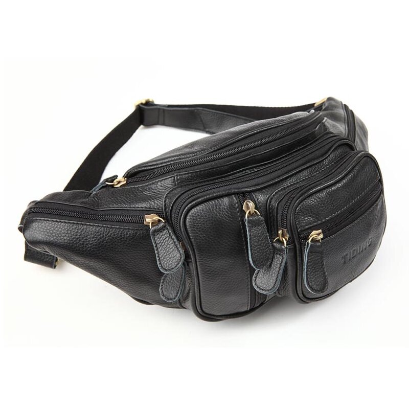 Leather Waist Bag Manufacturer - TIDING Custom Design Style Men Black Full Cow