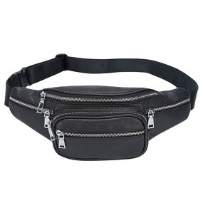 Leather Waist Bag Supplier - TIDING Black Full Grain Cowhide Bum Belt Bag Genuine