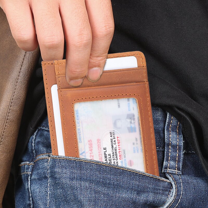 Leather ID Card Holder Manufacturer - Rfid Blocking Genuine Full Grain Thin Credit