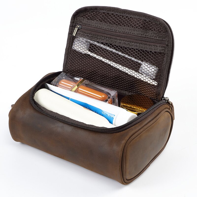 Leather Toiletry Bag Supplier - Top Layer Genuine Lipstick Cosmetic Traveling