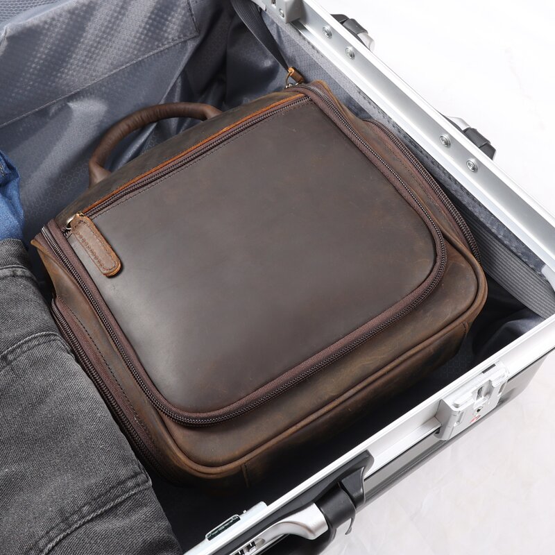 Leather Toiletry Bag Manufacturer - New Design Top Full Grain Men Wash Bag for