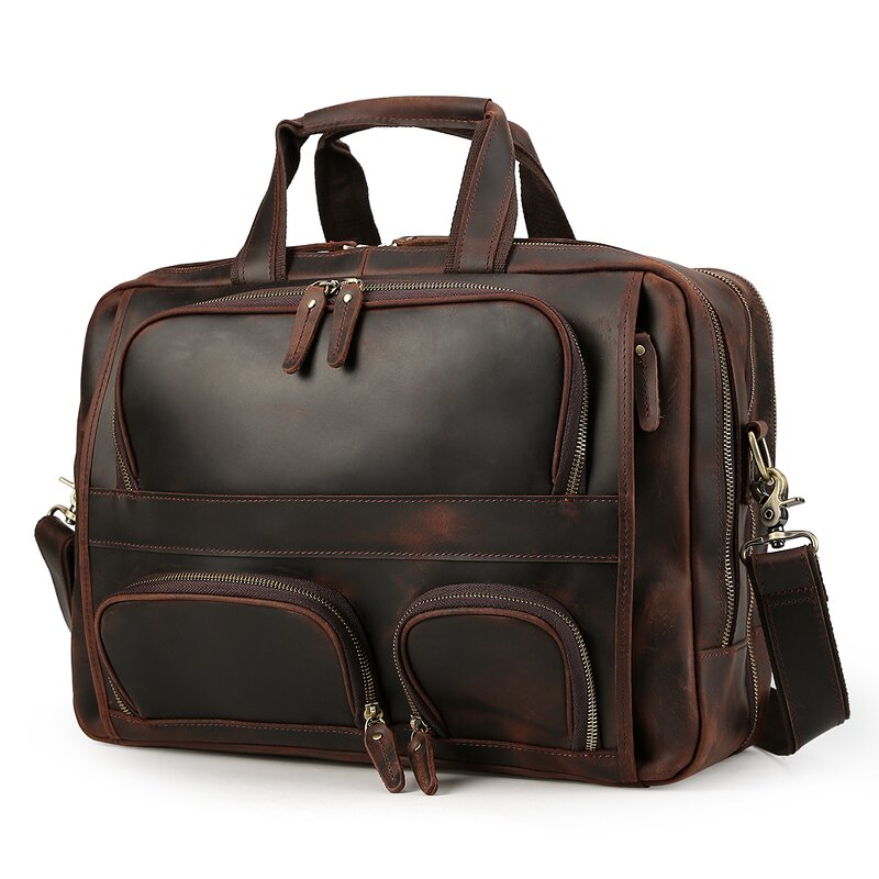 Leather Messenger Briefcase Manufacturer - Customize Logo Hot Sale Vintage Crazy Horse